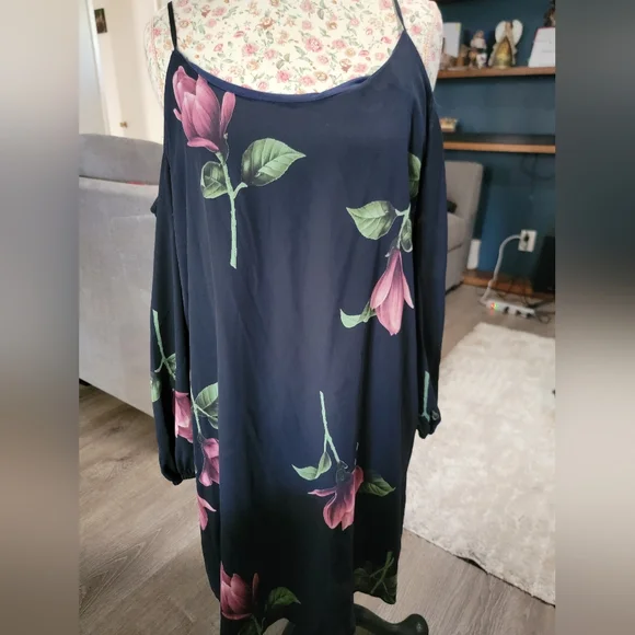Nwt Floral Print Navy Dress Size XL - Picture 1 of 6